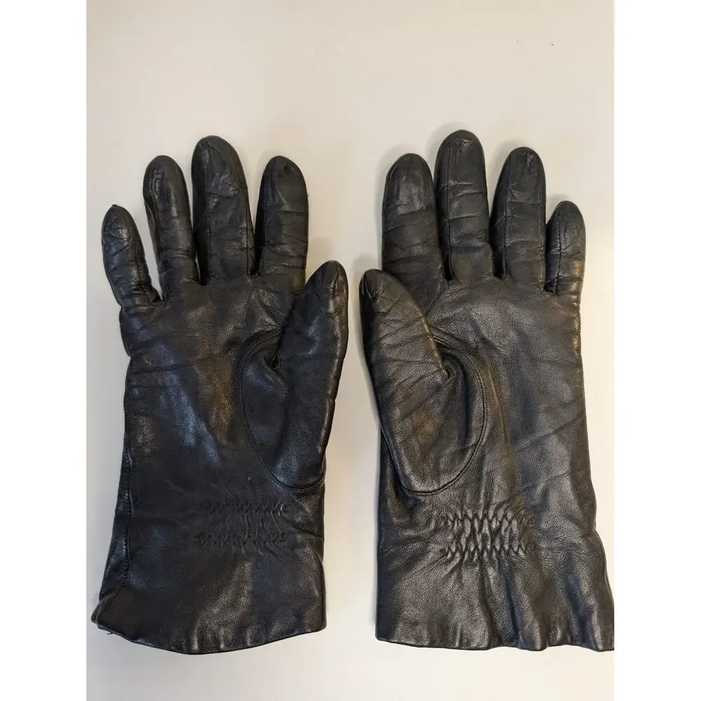Vintage Aris Black Leather Gloves Thinsulate Lined Isotoner Winter Size 7